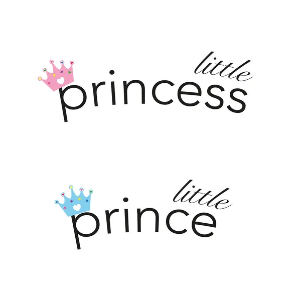 Little Princess Little Prince Text Pink Blue Crown Baby Gender — Stock Vector