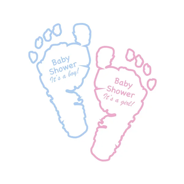 Baby Shower Greeting Card Baby Foot Prints Blue Colored Pink — Stock Vector