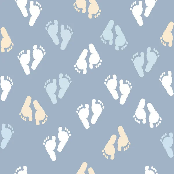 Voetafdrukken Baby Baby Douche Naadloze Blauwe Achtergrondpatroon — Stockvector