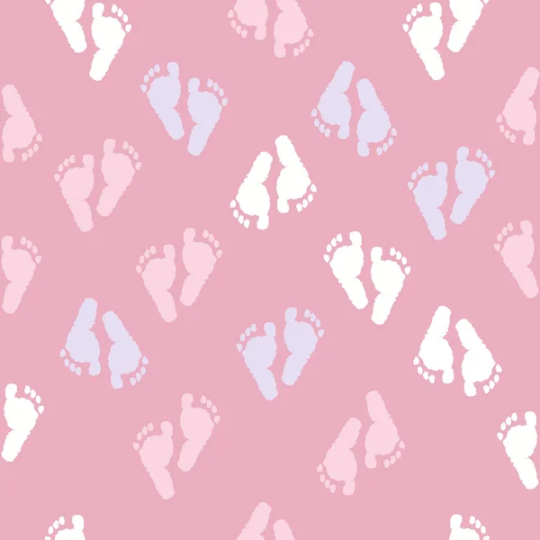 赤ちゃん足印刷赤ちゃんシャワー シームレスなピンクの背景パターン — ストックベクタ
