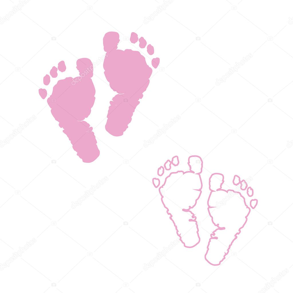 Baby foot prints. Pink colored with Baby girl baby boy. Twin baby symbol. Baby shower It's a girl