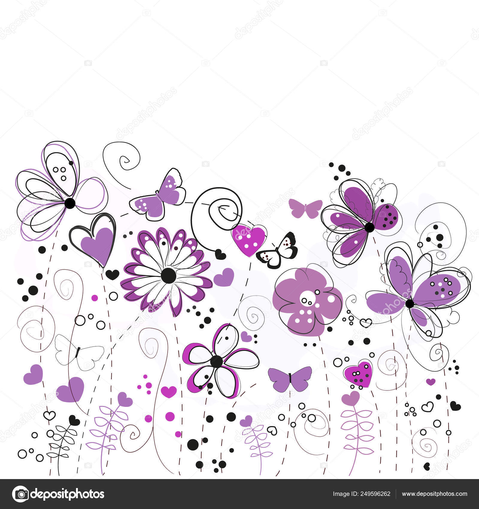 紫と薄紫色の装飾的な抽象的な春の花イラスト ストックベクター C Gulsengunel