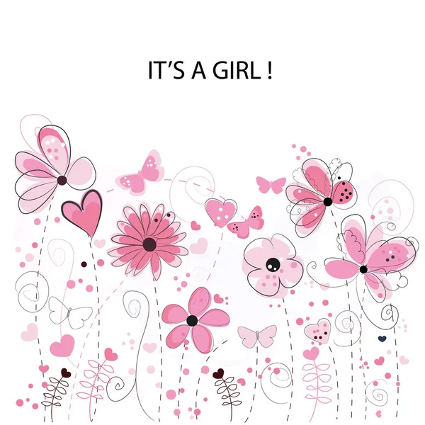 Girl Baby Girl Baby Shower Greeting Card Floral Greeting Card — Stock Vector