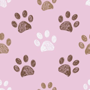 Tekstil tasarımı için kusursuz desen. Kusursuz kahverengi ve pembe arka plan renkli pençe izi arkaplanı