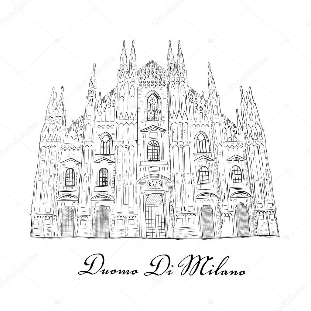 Milan, Italy. Duomo cathedral hand drawn sketch elements