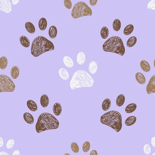 Seamless Pattern Textile Design Seamless Brown Lilac Background Colored Paw — Stock Vector