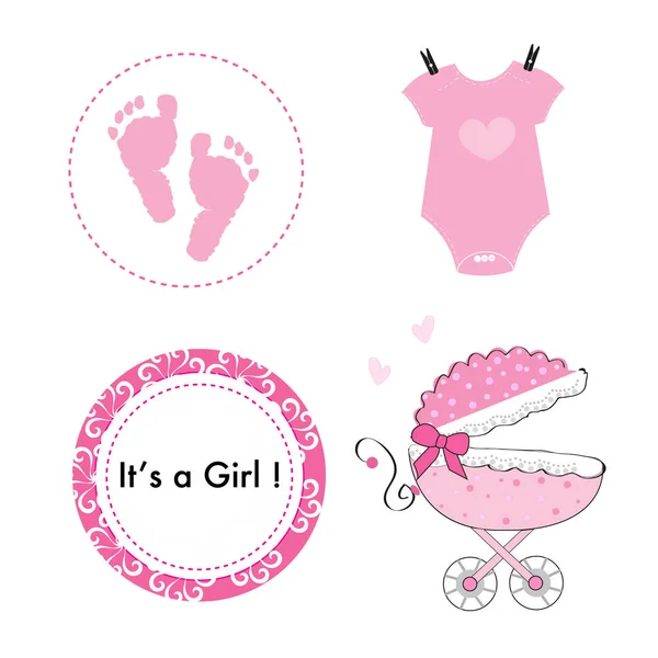 Tema Baby Shower Símbolos Baby Girl Cuerpo Marco Círculo Banner — Vector de stock