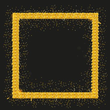 Altın parıltısı boş bir çerçeve serpiştirir. Sanatsal tasarım altın tasarım element siyah arkaplan vektör illüstrasyonu