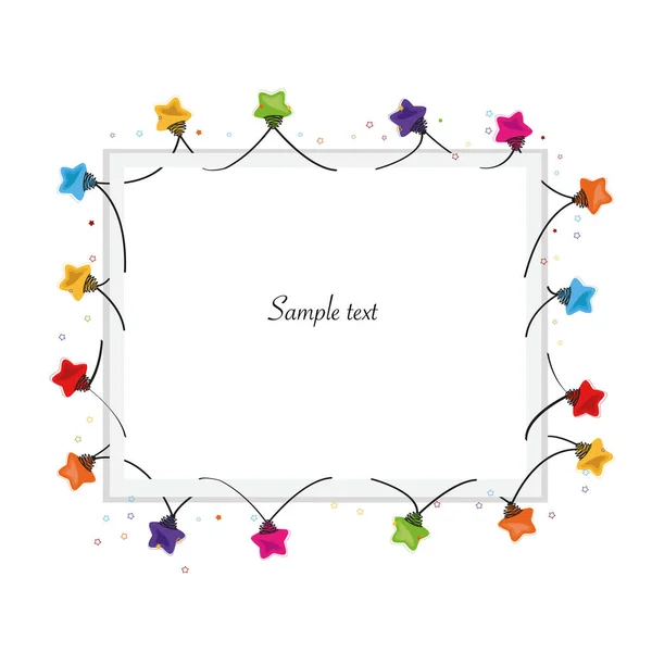 Colorful Christmas Stars Shape Light Bulb Blank Frame Vector Background — Stock Vector