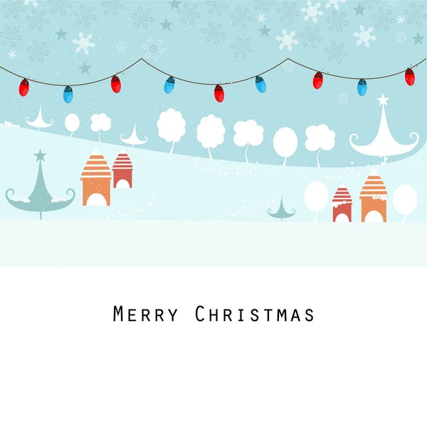 Frohe Feiertage Frohe Weihnachten Grußkarte Mit Winter Schnee Und Glühbirnen — Stockvektor