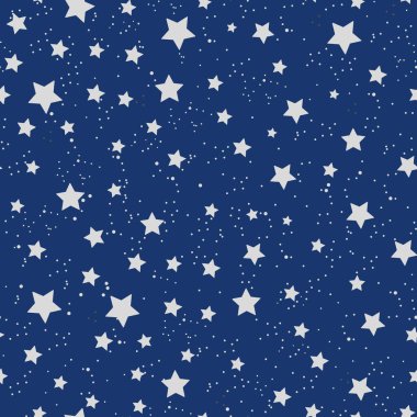 Beyaz yıldız desenleri dikişsiz kumaş deseni. Vektör illüstrasyonu