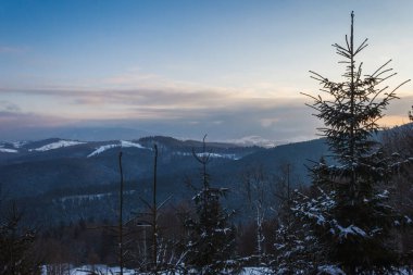 Akşam dağlarda. Karpatlar.