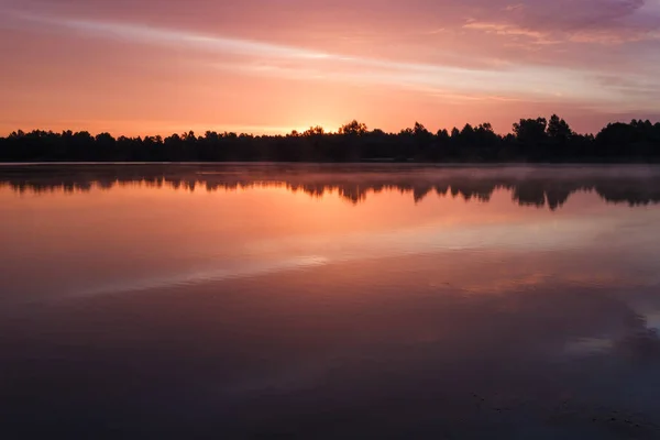 Sunrise Forest Lake Reflection Sky Lake Summer — Stock Photo, Image