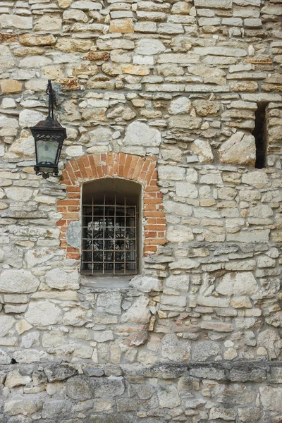 Lanterna Janela Com Treliça Parede Pedra Castelo Castelo Olesko — Fotografia de Stock