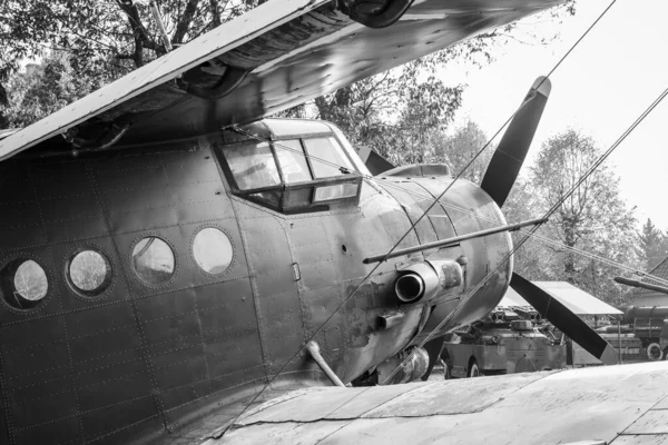 Détails Cockpit Fuselage Ancien Biplan Soviétique Photo Noir Blanc — Photo