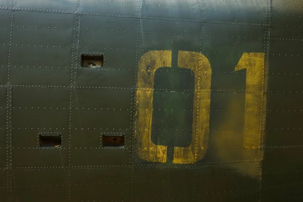 Número Fuselagem Avião Militar Textura Superfície Camuflagem Antiga Com Tinta — Fotografia de Stock
