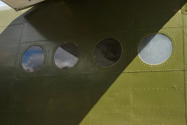 Details Fuselage Old Aircraft Old Camouflage Surface Military Aircraft — Stock Photo, Image