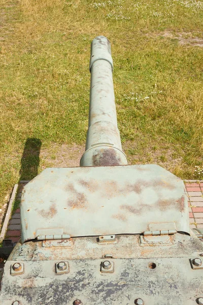 Odłamek Wieży Beczki Ciężkiej Artylerii Samobieżnej Elementy Konstrukcyjne Szczegóły Starego — Zdjęcie stockowe
