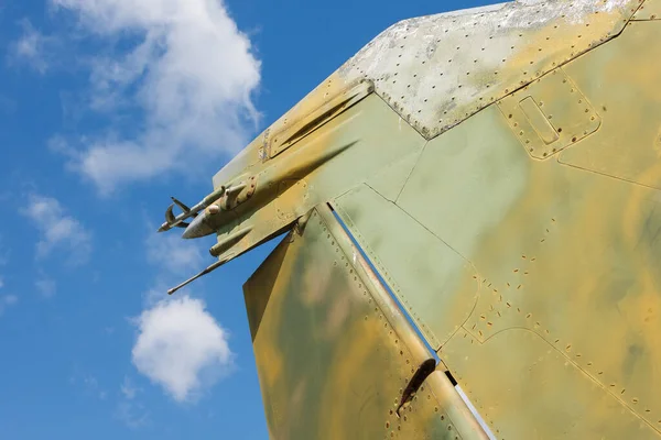 Detalhes Cauda Aeronave Militar Soviética Contexto Céu Azul Close — Fotografia de Stock