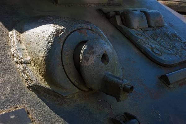 Elementy Konstrukcyjne Szczegóły Starego Sowieckiego Czołgu Wojskowy Zielony Kamuflaż Metalowe — Zdjęcie stockowe