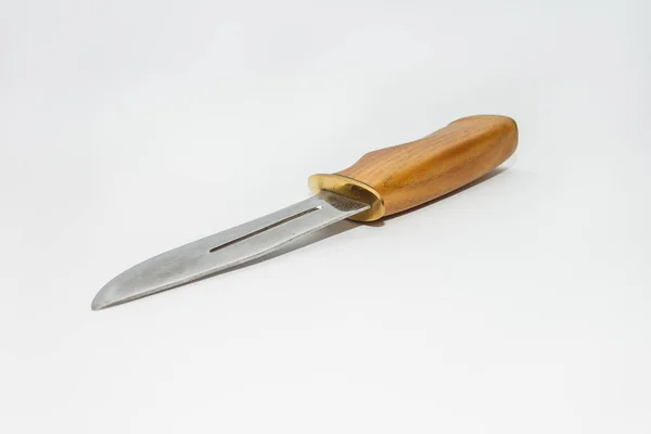 Couteau Hunter Avec Manche Bois Sur Fond Blanc — Photo