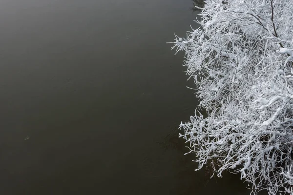 Winter Rivier Achtergrond Kopieerruimte — Stockfoto