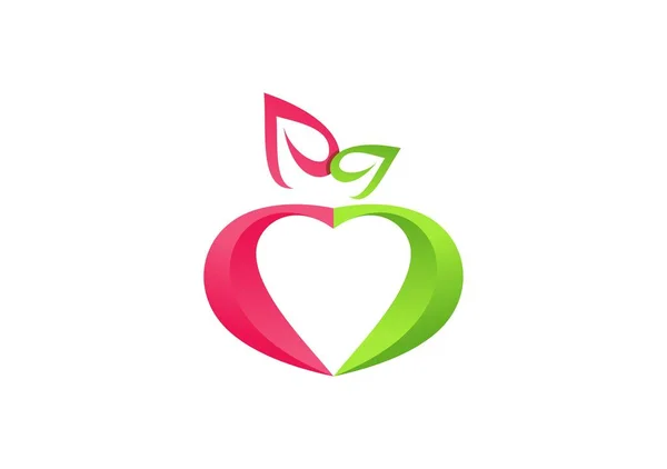 新鲜水果健康心脏标志 健康保健美容苹果心脏符号图标矢量设计标识 — 图库矢量图片#