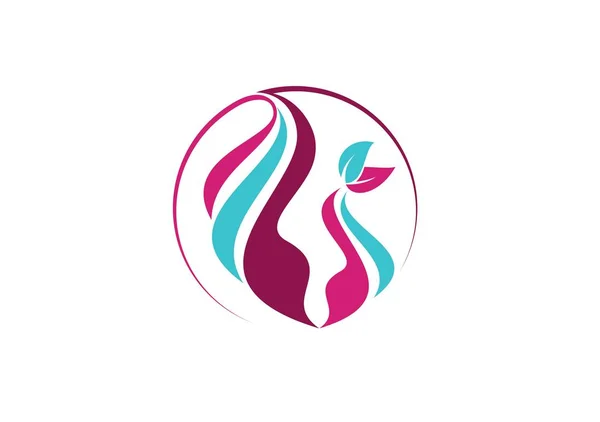 Schoonheid Vrouw Logo Cirkel Natuurlijke Wellness Mooie Vrouwelijke Dame Logo — Stockvector