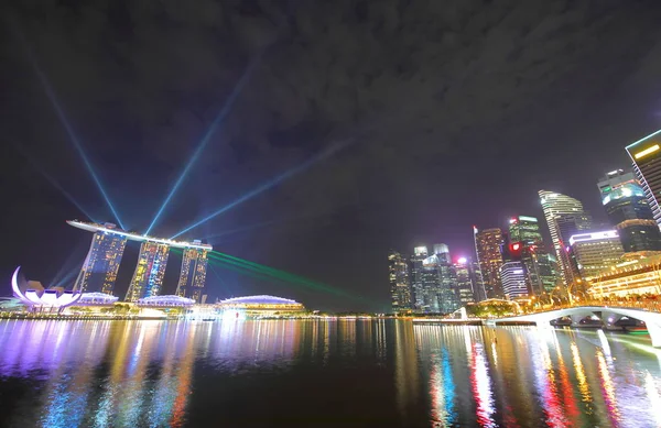 Σιγκαπούρη Downtown Νύχτα Cityscape — Φωτογραφία Αρχείου