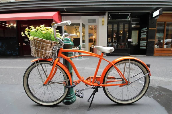 Orange Bicycle Flower Basket — Stock Photo, Image