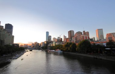 Gün batımı cityscape Melbourne Avustralya