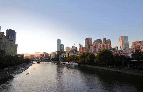 Coucher Soleil Paysage Urbain Melbourne Australie — Photo