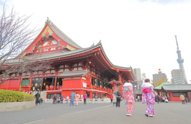 Tokyo Japonya - 10 Aralık 2018: Kimliği belirsiz kişi ziyaret Asakusa Tokyo Japonya Sensoji Tapınağı.