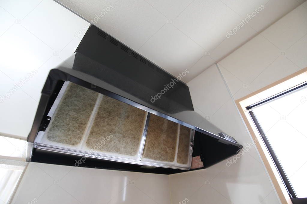 dirty ventilation fan in kitchen interior