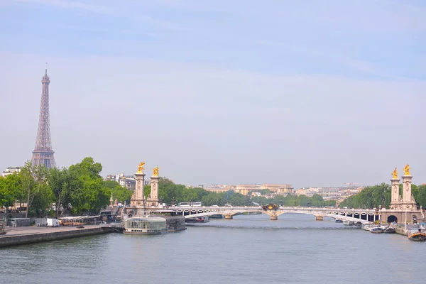 Szajna Eiffel Torony Városkép Párizs Franciaország — Stock Fotó