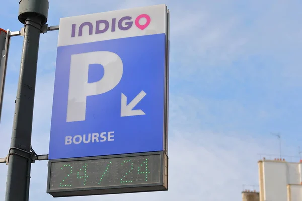 Paris France May 2019 Indigo Car Parking Sign Paris France — Stock Photo, Image
