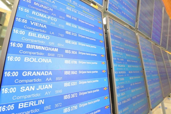 Madrid Spain May 2019 Flight Connection Information Board Madrid Airport — Stock Photo, Image