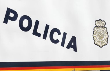 Madrid İspanya - 27 Mayıs 2019: Madrid İspanya Madrid Polis işareti.