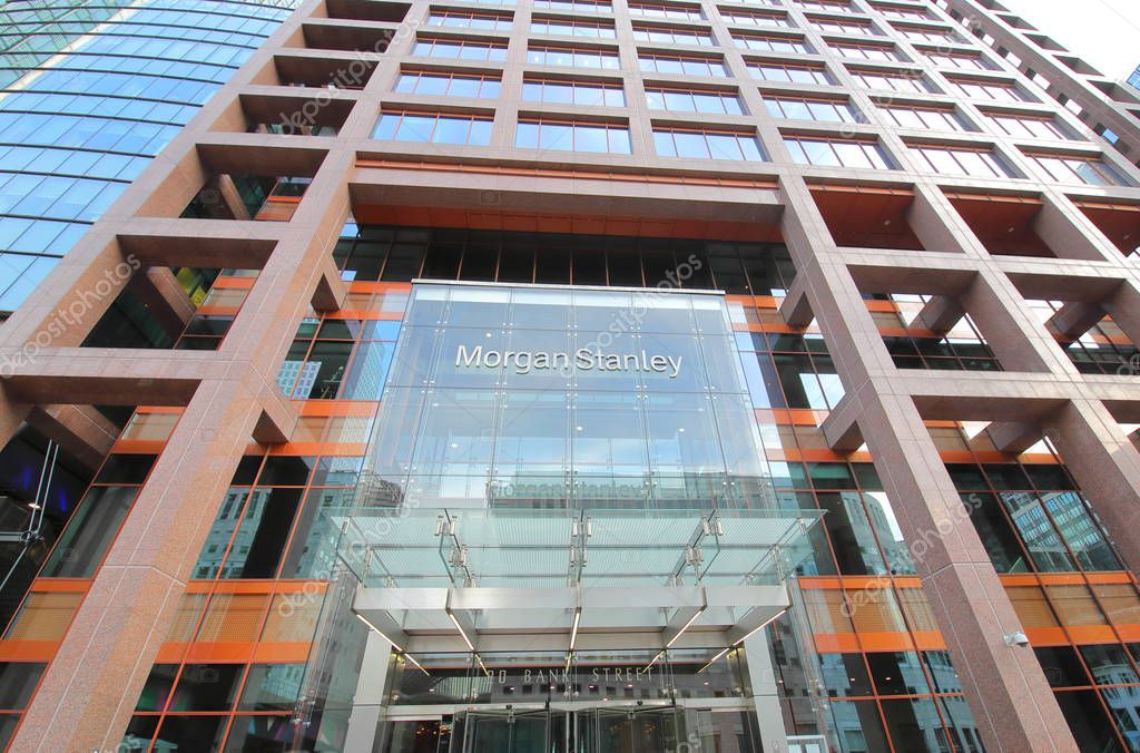 LONDON ENGLAND - JUNE 2, 2019: Morgan Stanley company office in Docklands London UK