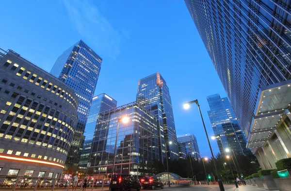 Docklands Downtown Office Skyscrapers Night Cityscape London — Stock Photo, Image