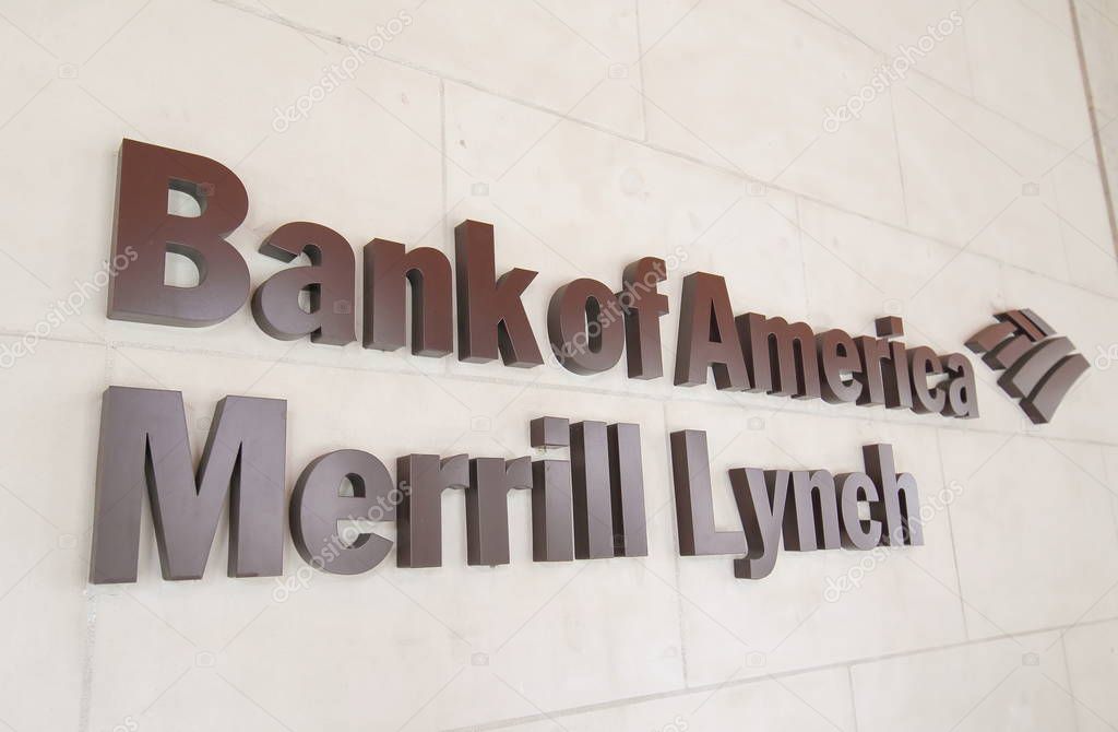 LONDON ENGLAND - JUNE 2, 2019: Bank of America Merrill Lynch sign