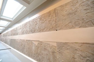 Londra İngiltere - 3 Haziran 2019: British Museum London Uk'de Mısır antik oyma sergisi