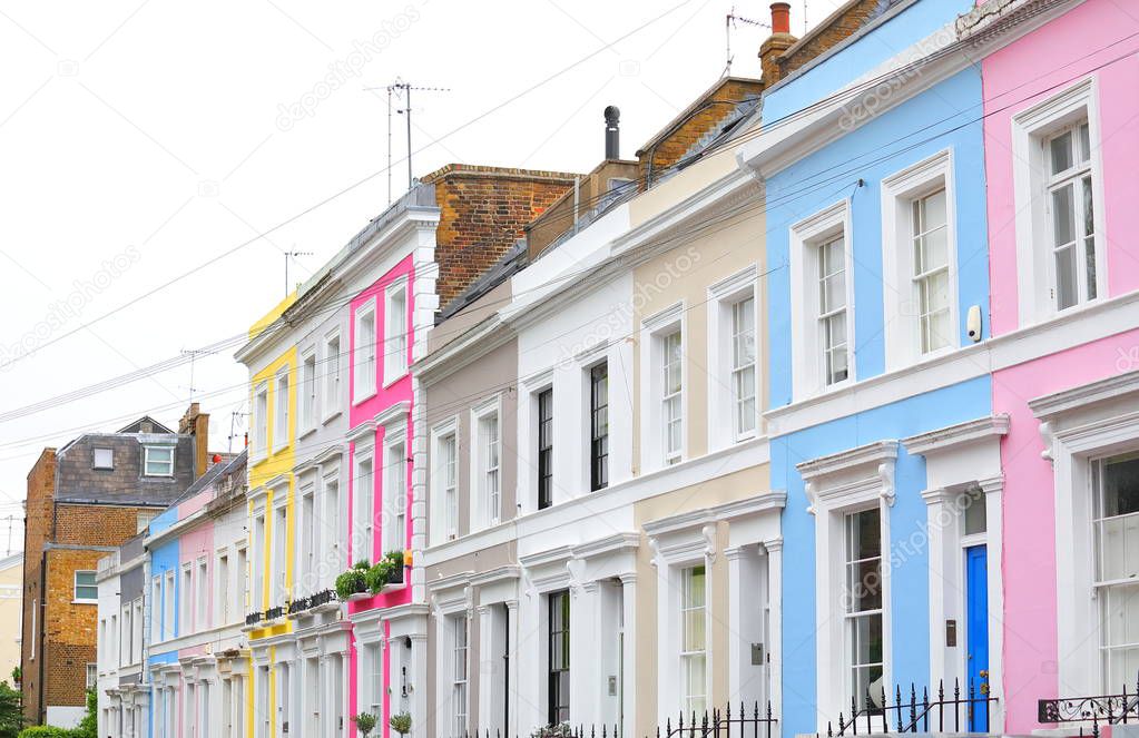 Notting Hill street colourful house cityscape London UK