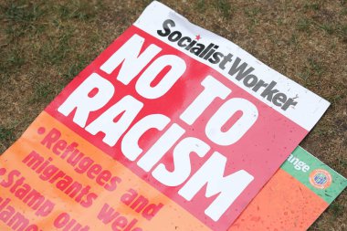 LONDON ENGLAND - JUNE 4, 2019: Protest against Racism placard in London UK