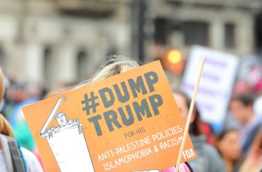 Londra İngiltere - 4 Haziran 2019: Londra İngiltere'de Donald Trump ziyaretini protesto edildi