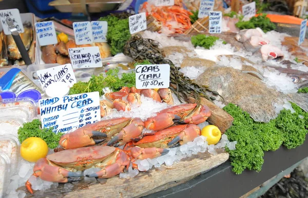 Seafood display Borough market London UK