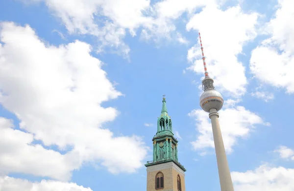 Torre Berliner Fernsehturm Igreja Santa Marienkirche Berlim Alemanha — Fotografia de Stock