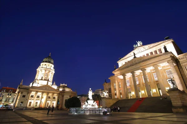 Gendarmenmarkt Square Plaza Gece Şehir Manzarası Berlin Almanya — Stok fotoğraf