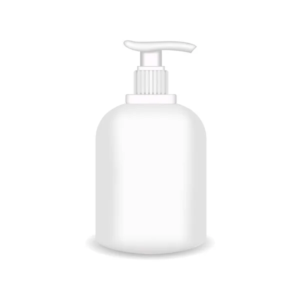 Bílá lesklá plastová láhev pro šampon, sprchový gel, krém, tělové mléko, pěny. Realistické balení maketa šablona. Čelní pohled. Vektorové ilustrace — Stockový vektor