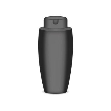 Beyaz parlak plastik şişe şampuan, duş jeli, losyon, vücut sütü, banyo köpüğü için. Gerçekçi ambalaj mockup şablonu. Önden Görünüm. Vektör çizim